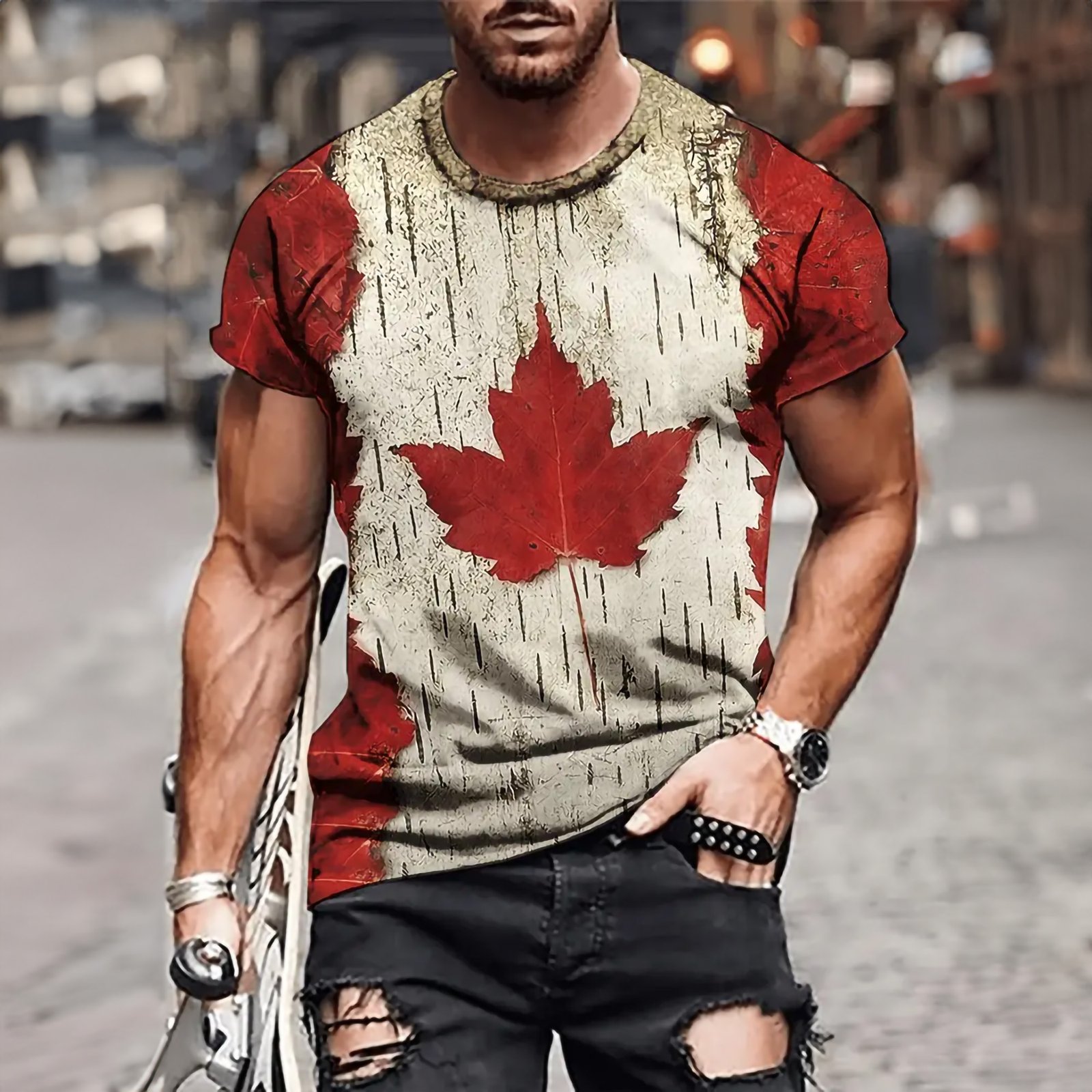 Menβs Maple Leaf Print T-shirt